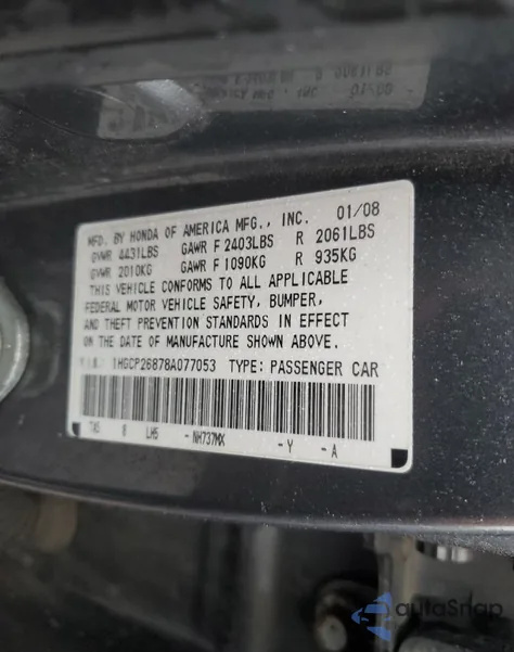 2008 Honda Accord Exl from USA, damaged, VIN 1HGCP26878A077053
